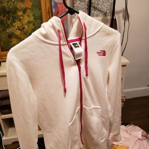 North Face zip up hoodie white w/ pink zipper LN